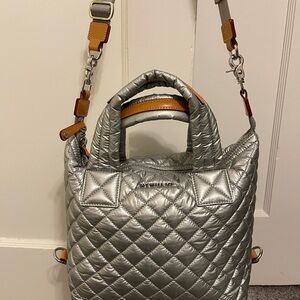 MZ Wallace Deluxe Quilted Metallic Silver purse/crossbody